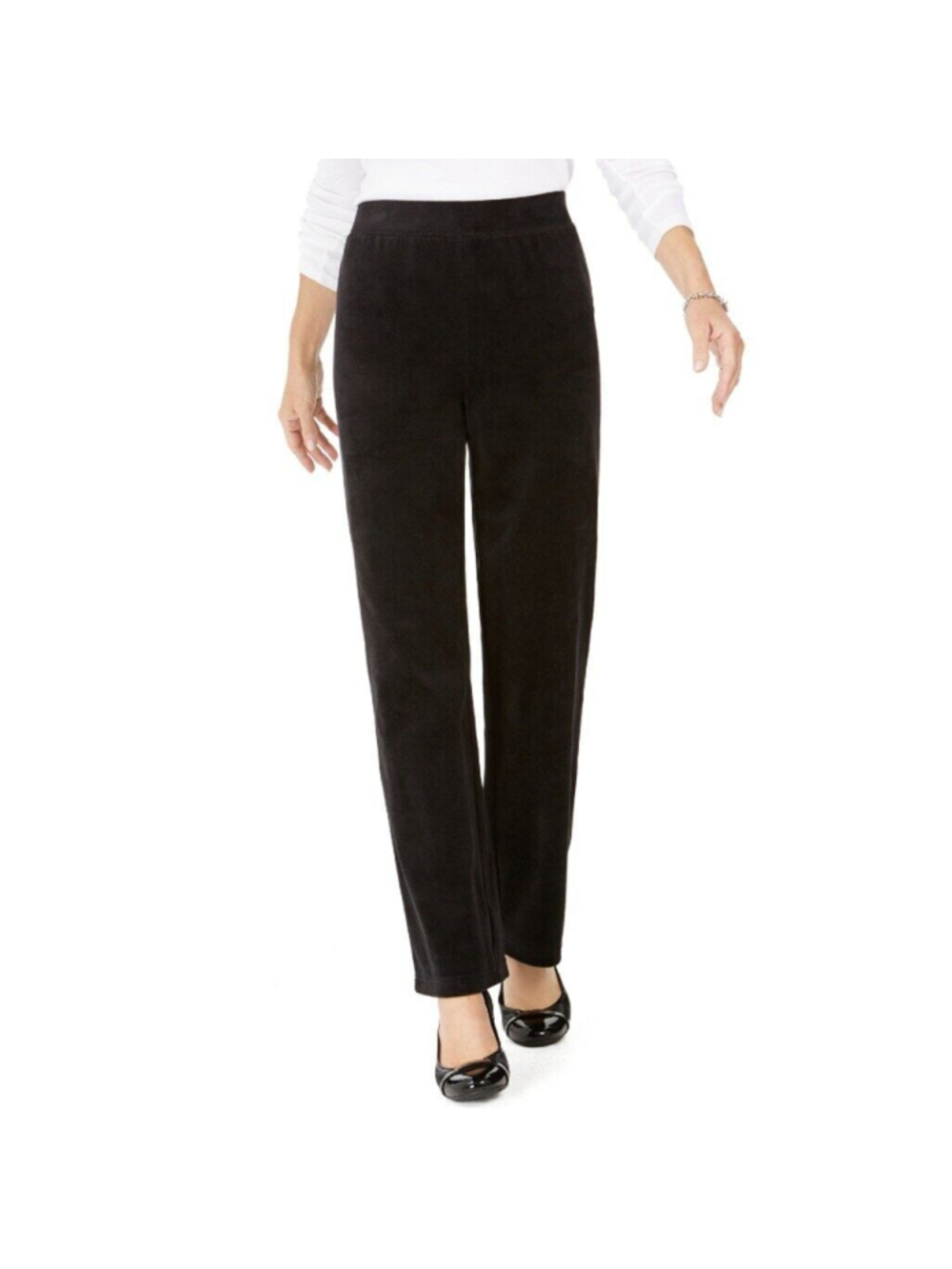 Karen Scott Petite Black Velour Elastic-Waist Pants NWT